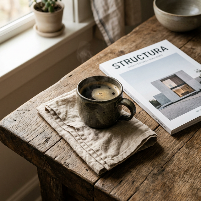 Wabi-sabi minimalist coffee corner styling
