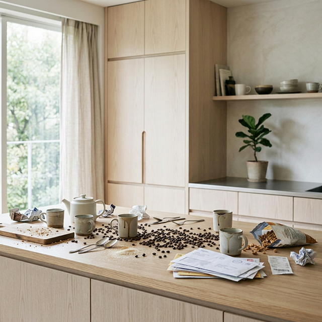 Cluttered Kitchen Counter