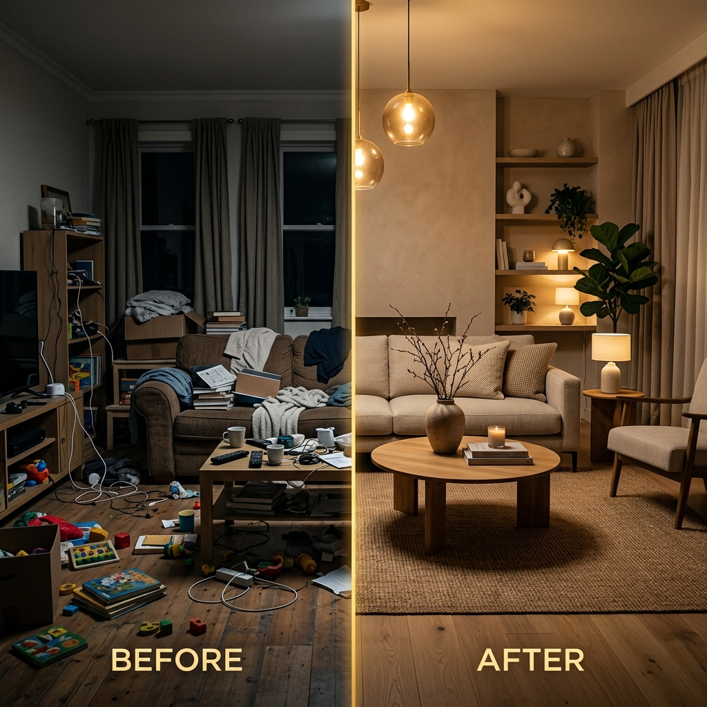 Before and after room layout comparison